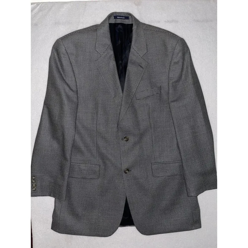 Ralph Ralph Lauren Jacket 42L Gray Blue Black Check Silk/Wool‎ Blazer Sport Coat